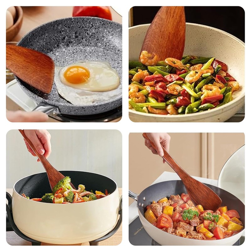 Thoquene Set of 4 Wooden Spatulas for Kitchen Restaurant