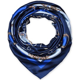 corciova Silk Like 35 x 35 Kerchief Neck Scarf Women Chains Navy Curly Headband Tie Sleeping Night Fashion Bandana Headscarf