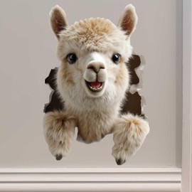 Llama Hole Decal – 3D Fluffy Alpaca Vinyl Sticker – Removable Peel & Stick Wall Décor