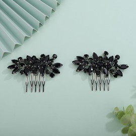 Teyglen Rhinestone Bride Wedding Hair Comb Bridal Crystal Headpiece Silver Delicate Hair Piece Decorative Hair Accessories Black Crystal Side Comb for Women Girls (Black)
