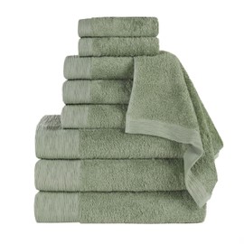 Superior Rayon from Bamboo Blend 9-Piece Towel Set, Luxury Quick Dry, Bathroom Essentials, Shower, Spa, Plush Soft Absorbent Towels, Includes 3 Bath, 3 Hand, 3 Washcloth/Face Towels, Green