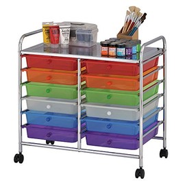 ECR4Kids 12-Drawer Rolling Storage Cart, Mobile Organizer with Locking Casters, Makeup Organizer and Storage, Toy Organizer and Storage, Home and School Supplies - Assorted Colors