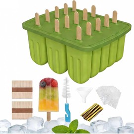Moldes para Paletas de Hielo Silicona,Molde de Helado Reutilizables,Molde de Silicona para Hielo,Cepillos y Palos,para DIY Paleta de Hielo y Postres,Perfecto para Hacer Paletas de Jugo y Yogur (Verde)