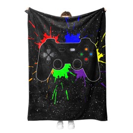 Gamepad Blanket, Cuddly Blanket, Warm and Fluffy Children's Gamer Blankets, Flannel Blanket, Microfibre Couch Blanket, Room Decoration (Gamepad B, 130 x 150 cm)