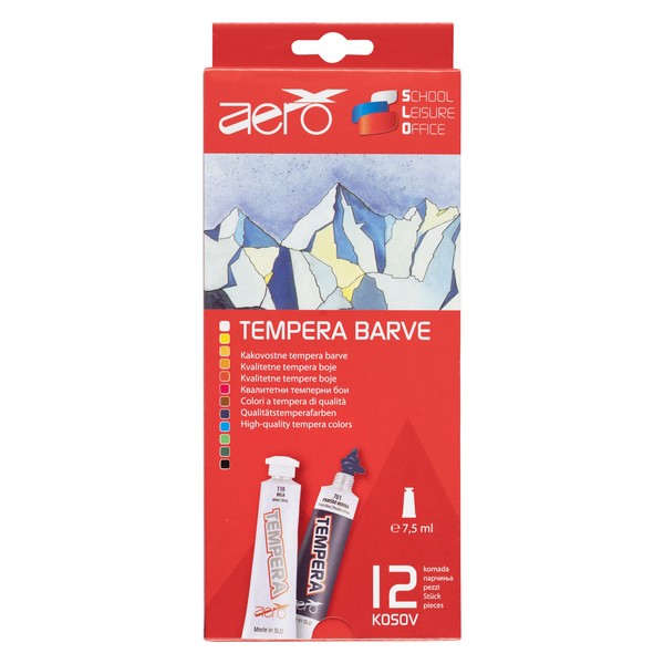 AERO Tempera Paints, 12 Tubes of 7.5 ml, Bright and Intense Colours, Highly Pigmented, Can Be Painted with Water, Suitable for Numerous Painting Techniques