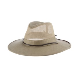 Dorfman Pacific Men's 1 Piece Brushed Twill Mesh Safari Hat With Genuine Leather Trim, Khaki, X-Large