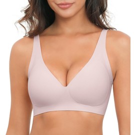 Xcutting Bras for Women No Underwire Womens Wireless Seamless Bras Deep V Neck No Underwire Push Up Bras Supportive Full Coverage Bralettes T Shirt Bra (Pink,2X-Large)