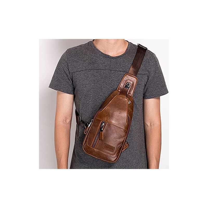 Leathario Chest Bag Shoulder Bag Men Genuine Leather Shoulder Bag