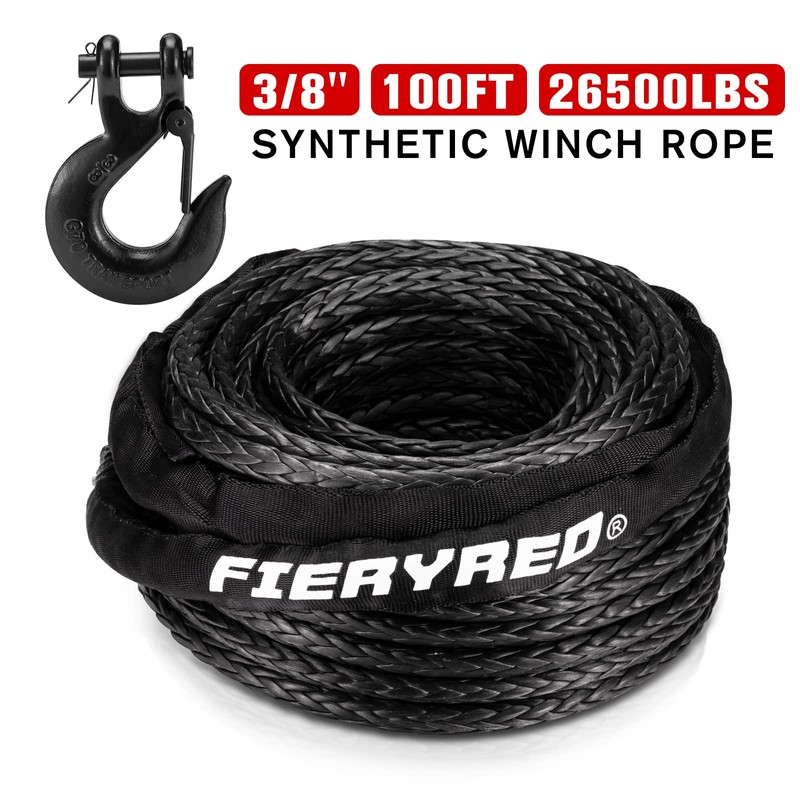 FIERYRED Synthetic Winch Rope Cable Kit 3/8inch 100FT 26500lbs Winch