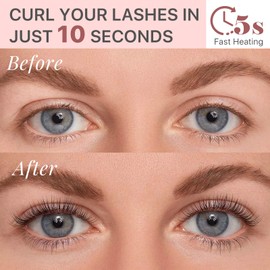 Vznffur Heated Eyelash Curler, 10s Fast Heating 3 Temp Settings, Eye Lash Curler Heat with with 3 Kind of Detachable Brush Head Covers, No Lashes Damage, Natural Curling 24H for Women - Black