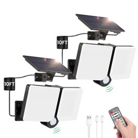 ALUSSO® Solar Lights Outdoor Waterproof Motion Sensor, Dimmable 3000K-6500K Changeable Solar Powered Security Lights, Solar Flood Light with Remote Control for Yard Garden Patio, 2 Pack
