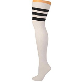 AJs Retro Thigh High Tube Socks - White, Black