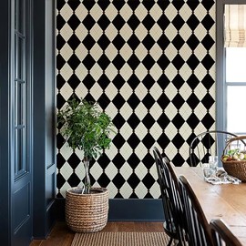 Simon&Siff Retro Checkered Peel and Stick Wallpaper Black and White Wallpaper 17.3"x480" Vintage Plaid British Geometric Wall Paper for Bathroom Kitchen Cabinet Contact Paper
