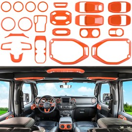 23PCS Full Set Interior Decoration Trim Kit for Jeep Wrangler JL JLU Gladiator JT 2018-2023 Steering Wheel Door Handle Air Conditioning Vent Cup Holder Reading Light Headlight Gear Cover (Orange)