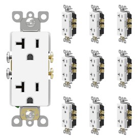 ThunderWay 20 Amp Heavy Duty Decorator Receptacle Outlet, Non-Tamper-Resistant, Self-Grounding, 5-20R, 2-Pole, 3-Wire Grounding, UL Listed, White (10 Pack)