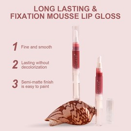 DEFSAP Non-Sticky Lip Gloss, Mousse Lip Gloss, Semi-Matte Liquid Lipstick, for Lips and Cheeks, Easy to Apply and Long-lasting Color.(05#)