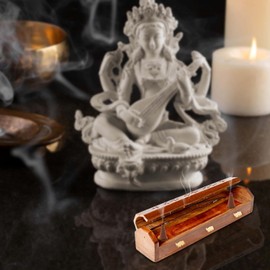 Garden Of Arts Handmade Wooden Incense Holder Dhoopatti, Agarbati, Loban Stand Holder for Home Pooja, Incense Sticky Holder (Sheesham Wooden) Home Decoration Item (Large) BrassHolder, Dhoop Stick