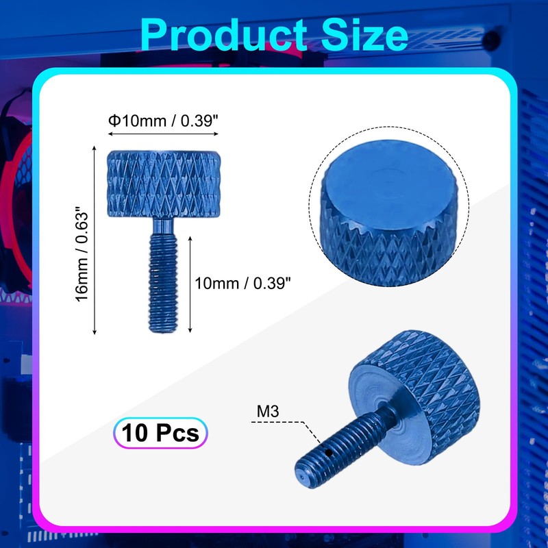 sourcing map M3x10mm Knurled Thumb Screw, 10 Pcs Aluminum Alloy