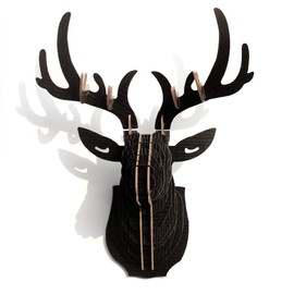 Hooshing Wall Decor Deer Head Antlers Trophy Sculpture DIY 3D Puzzle Black, Wall Decoration for Living Room Office