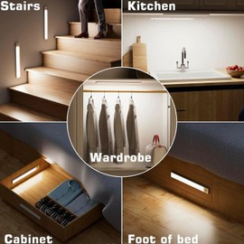 HEKAMU 30cm Luces para Debajo del Clóset, Luz Led con Sensor de Movimiento,3 Colores Lampara LED Recargable Brillo Ajustable,Escalera Lámpara Armario, para Recámara, Pasillo, Garaje (2PCS Blanco)