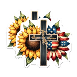 (2 Pack) Faith Hope Love Magnets - Sunflower and American Flag - Inspirational Decor - Floral and Patriotic Design - 5" On Longest Side - for Cars, Fridges, Toolboxes - Made in USA - MAG7990
