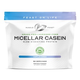 Muscle Feast Grass Fed Micellar Casein Protein Powder, Pasture Raised & Hormone Free, Slow Digesting Casein Protein - Supports Overnight Muscle Recovery, Gluten Free Protein Powder - Chocolate, 4lb