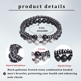 LWQQWL 2pcs/Set Healing Crystal Bracelet for Men Black Gallstone Bracelet Stretch Natural Gemstone Bracelets for Men Dad Father Jewelry Birthday Christmas Gift