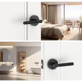 Amerdeco 3 Pack Matte Black Door Handles Interior, Knurled Privacy Door Handles with Lock,Heavy Duty Black Door Lever for Bedroom or Bathroom,Reversible Keyless for Left Right Handed Doors