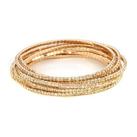 HZMAN 10 Pcs Tennis Bracelets Set for Women 14K Gold Plated Dainty Cubic Zirconia Adjustable Stackable Stretch Bracelet Wedding Party Jewelry Gift (Gold,7.0in)