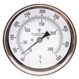 DuraChoice Industrial Bimetal Thermometer 3" Face x 2-1/2" Stem, 50-500 w/Calibration Dial
