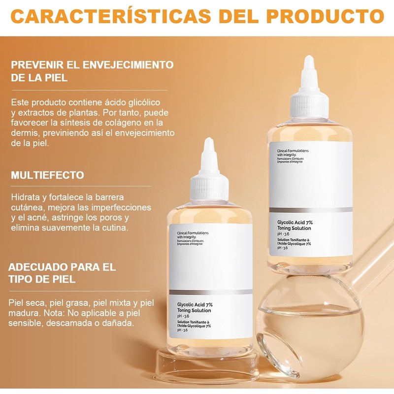Ácido Glicólico 7% Solución, Exfolia, 240 ml (A)