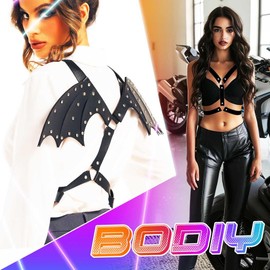 BODIY Leather Waist Chain with Back Wings Gothic Black Chest Belts Bat Pu Body Accessories for Women