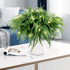 HUZIYAHAN 50 Pcs Christmas Norfolk Pine Stems with Light, Christmas Greenery Stems, Artificial Pine Branches DIY Crafts for Xmas Wreath Garland Indoor Outdoor Home Holiday Accessories Decorations