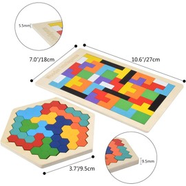 SHSHbuy Tetris Tangram Wooden Puzzle, 2 Pieces, Tangram Puzzle, Jigsaw Geometric Blocks, Wooden Puzzle Box, Brain Games for Children, Early Educational, Montessori Toy from 3 Years