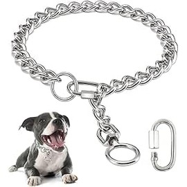 Chain Dog Collar, Stainless Steel Metal Chew Chain Collar with Connecting Clasp for Small Medium Large Dogs (Medium, A)
