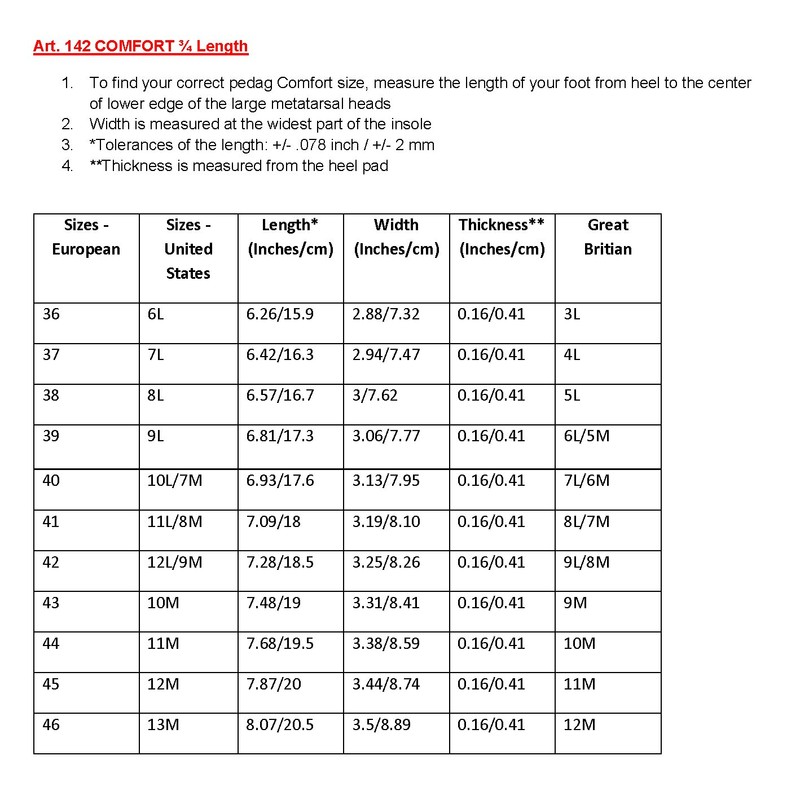 Pedag Comfort 3/4 Expansion Foot Insoles Inserts Heel Cushion