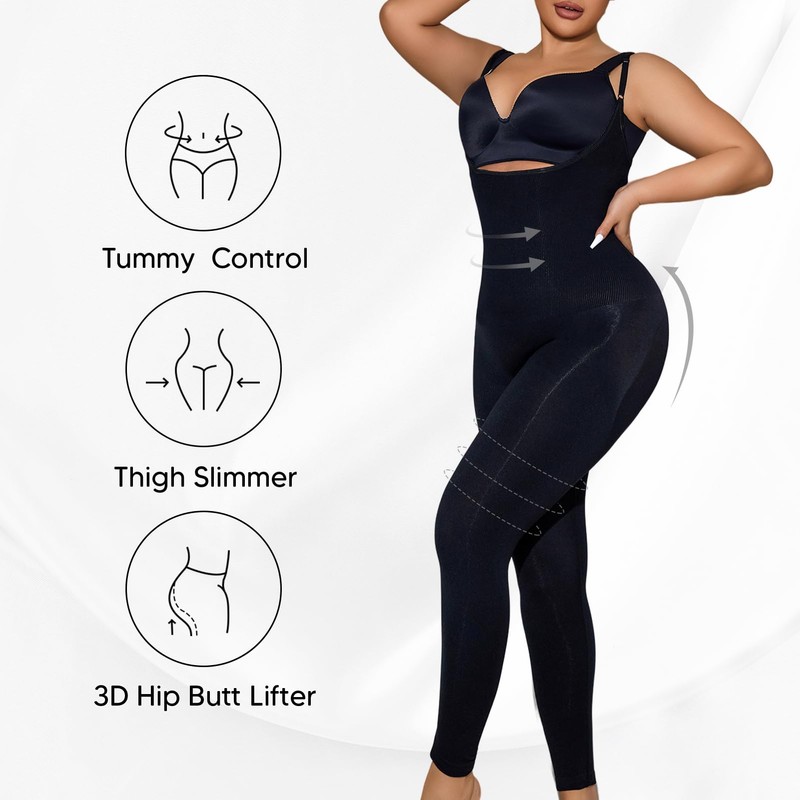 Suprenx Open Bust Bodysuit Shapewear for Women Tummy Control Thigh