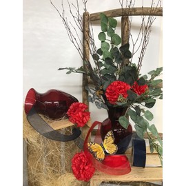 Floral Supply Online - 8" Rose Vase and Flower Guide Booklet - Decorative Glass Flower Vase for Floral Arrangements, Weddings, Home Decor or Office. (Red)