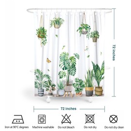 Shower Curtain for Bathroom,Tropical Leaves Fabric Cloth Shower Curtains for Morden Bathroom Decor,Fabric Waterproof Bathroom Curtain with 12 Hooks,180 x 180 cm (Green Potted Plant)