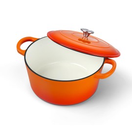 Onader 3QT Cast Iron Dutch Oven Pot with Lid Round Dutch Oven for Sourdough Bread Baking Small Enameled Heavy Duty Cookware - Orange
