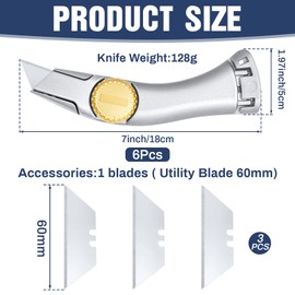 Leriton 6 Pcs Navajas Para Roofing Knife with Fixed Blade and Holster Belt Clip Heavy Duty Roofer's Knife Vinyl Utility Roofing Tools for Carpet, Silver