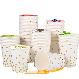WZHHDM Gold Polka Dot Paper Cups, 60 Pcs Paper Cups Party, 9 Ounces Party Cups, Can Be Reused Picnic Cups for Party DIY Holiday Barbecues and Wedding Birthday
