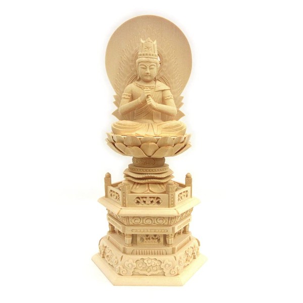 Kurita Buddha Statue Brand (Kongoukai) Dainichi Nyorai Seated Statue, 3.0 inches (31.5 cm), Width 5.9 inches (15 cm), Depth 4.5 inches (11.5 cm), High Quality Wood Carving in Cypress Wood, Sunshine Halo Hexagonal Base 5610