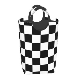 Duduho Black and White Chessboard Laundry Basket with Handles Checkered Laundry Hamper Toys Storage Organizer Foldable Bucket Washing Bin Dirty Clothes Bag for Home Bathroom Bedroom Dorm
