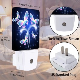 Transparent Butterfly Night Light, Glowing Firework Night Lights Plug into Wall Decor for Bedroom, Bathroom, Hallway, Kitchen, Dusk to Dawn Sensor Nightlights for Boys Girls Women Men Room Gifts