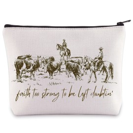 BWWKTOP Western Country Singer - Bolsa de maquillaje para cosméticos, regalos de música de campo, faith Too Strong To Be Left Doubtin Western Cowboy con cierre, La fe también, Bolsa