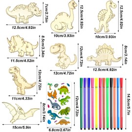 FYSL 40 Pieces Dinosaur Wooden Craft Set, Dinosaur Crafts for Painting, Wooden Craft Sets for Children, Creative Art Craft Supplies, Children's Birthday Crafts with 12 Colouring Pencils