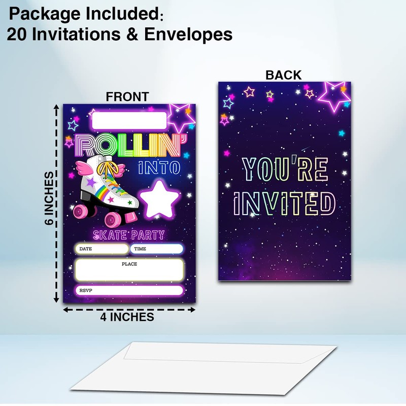 Roller Skating Theme Birthday Invitation(4" X 6"), Skate Party Fill-In