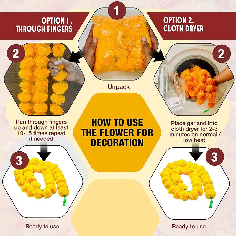 DIYANA IMPEX Marigold Garland for Decoration 5 Pcs of 5