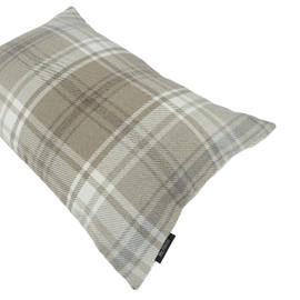 McAlister Textiles Angus Tartan Plaid Cushion Cover Luxury Decorative Scatter Throw Pillow For Your Home Natural Beige 50 x 30 Cm - 20 x 12 Inches